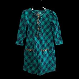 Ruffle Butts Plaid Green and Blue Dress with Button and Ruffle Accents size 7